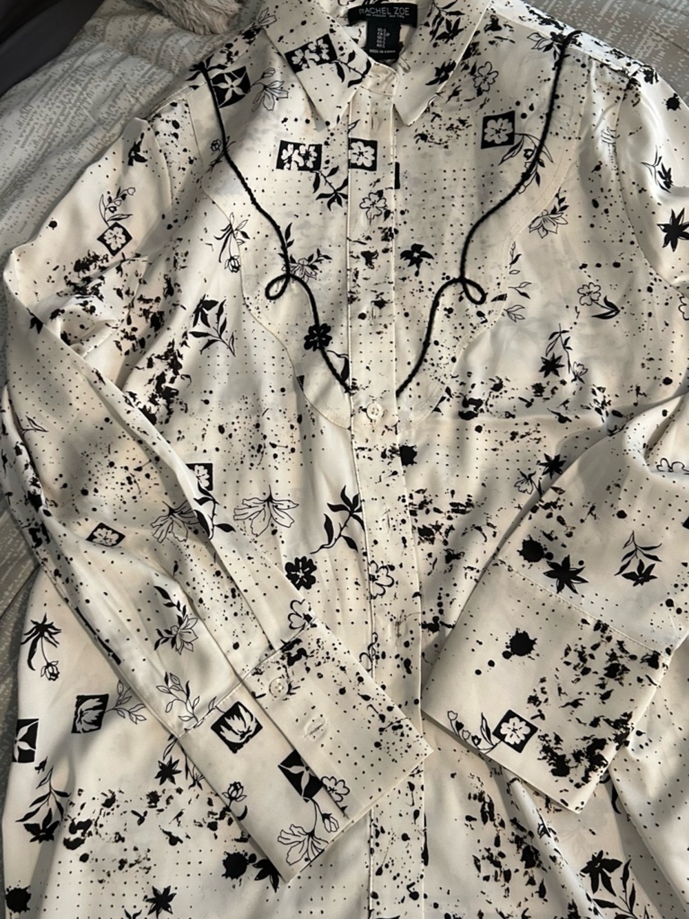 Rachel Zoe White and Black Floral Print Western Button-Down Shirt